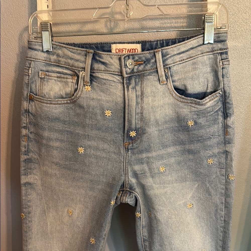 DRIFTWOOD Light Blue Skinny Jeans with Floral Embroidery